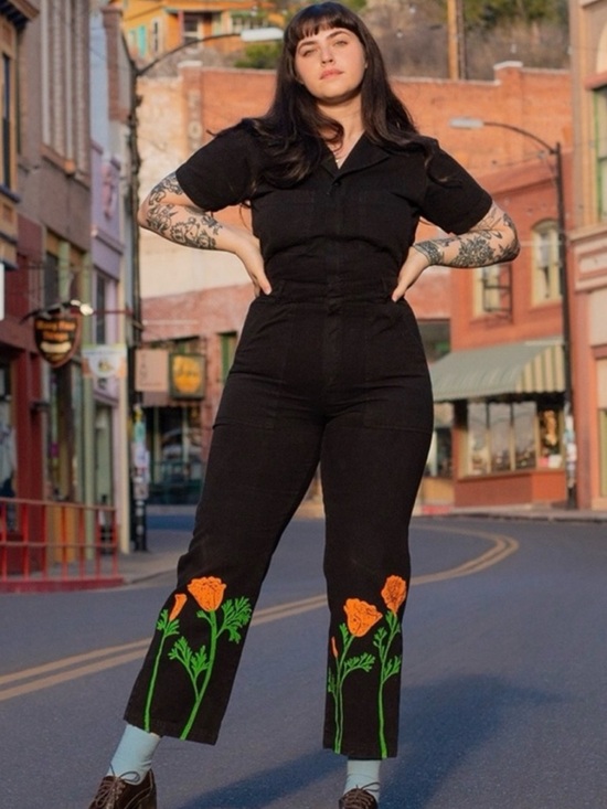 Big Bud Press Pants - Big Bud Press California Poppy Black Short Sleeve Jumpsuit